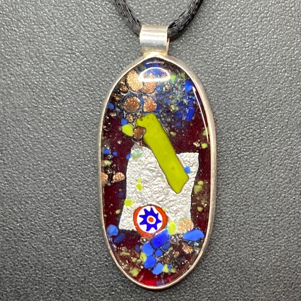 Murano glass oval red pendant sterling silver